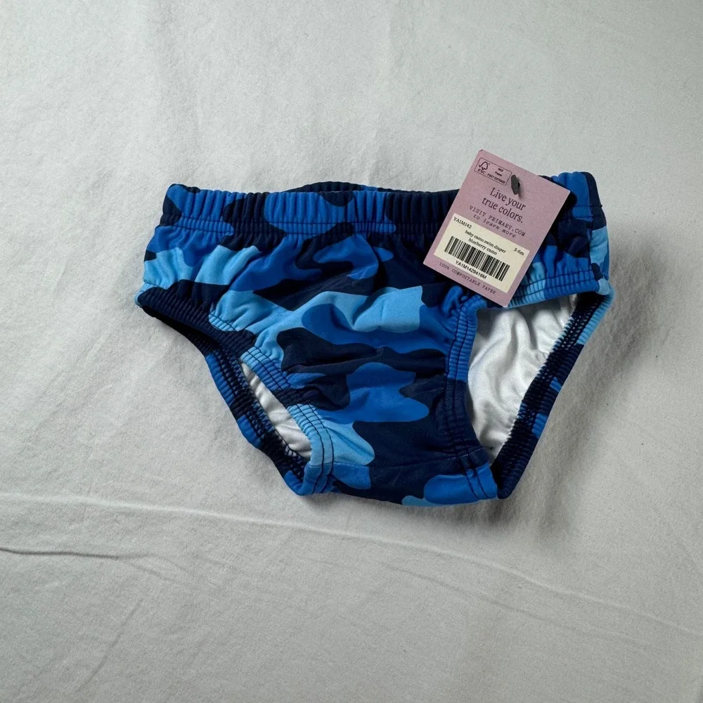 NWT Primary Baby's Size 3-6M Blue Camo Recycled Nylon Swim Diaper